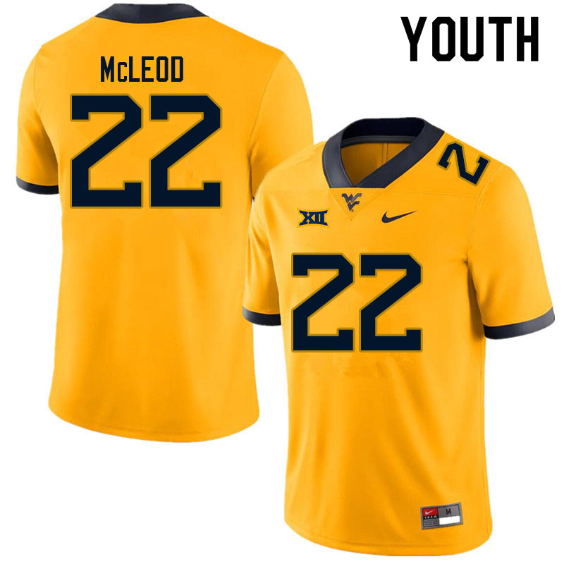 Youth #22 Saint McLeod West Virginia Mountaineers College Football Jerseys Sale-Gold